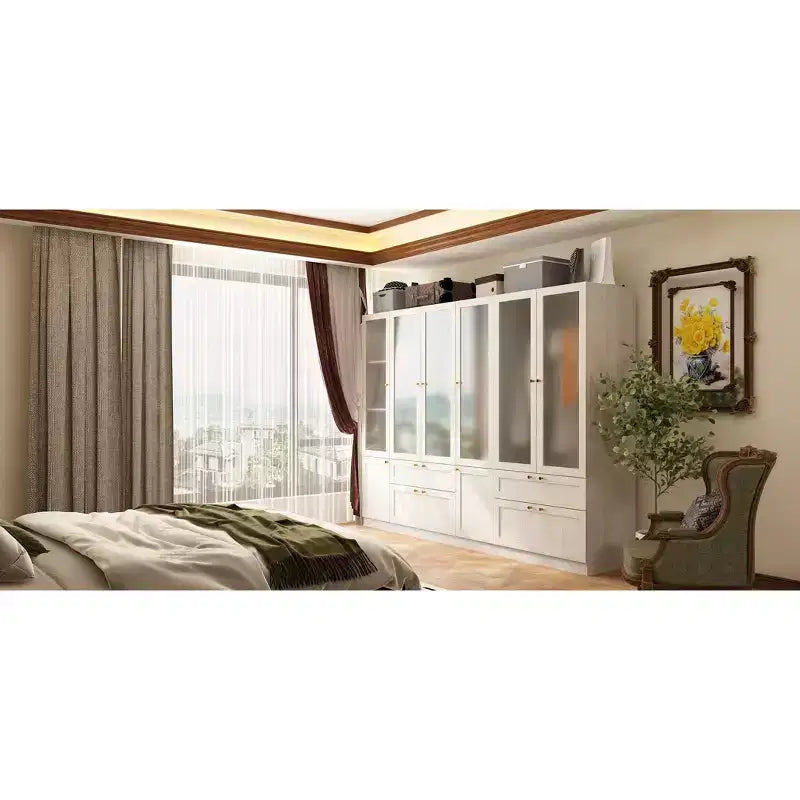 Armoire avec portes en verre dépoli et finition grain de bois