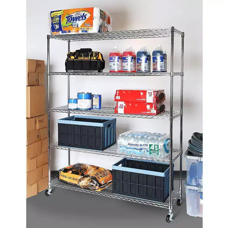 Étagère de rangement de garage en fil métallique ultra-robuste à 5 niveaux certifiée NSF