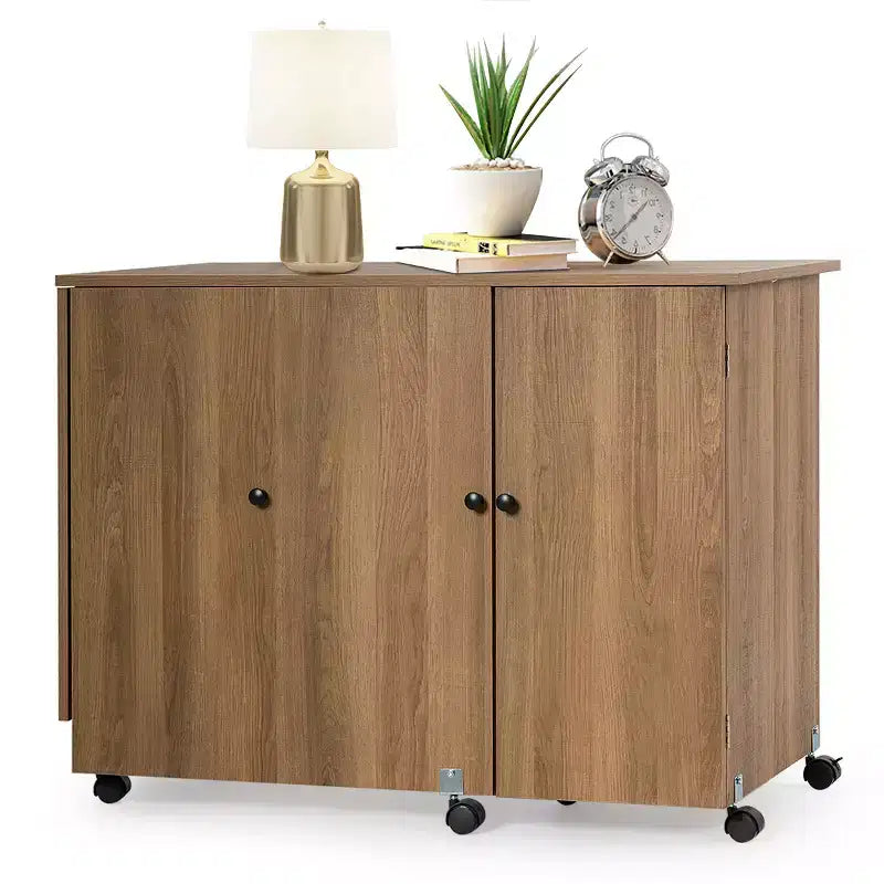 Table à coudre pliante, meuble de rangement, desserte à roulettes, grande taille
