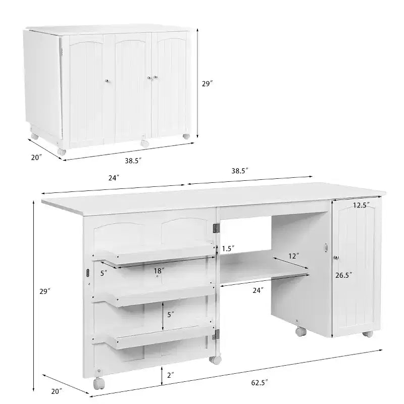 Table à coudre pliante, meuble de rangement, desserte à roulettes, grande taille