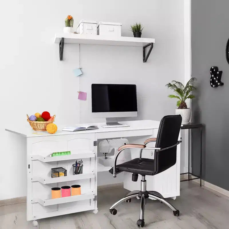 Table à coudre pliante, meuble de rangement, desserte à roulettes, grande taille