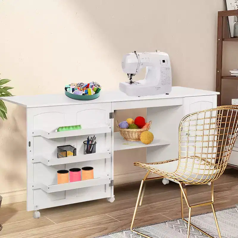 Table à coudre pliante, meuble de rangement, desserte à roulettes, grande taille