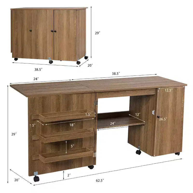 Table à coudre pliante, meuble de rangement, desserte à roulettes, grande taille
