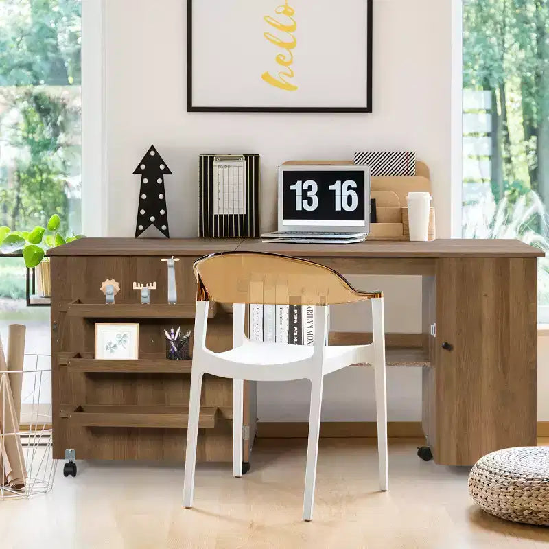 Table à coudre pliante, meuble de rangement, desserte à roulettes, grande taille