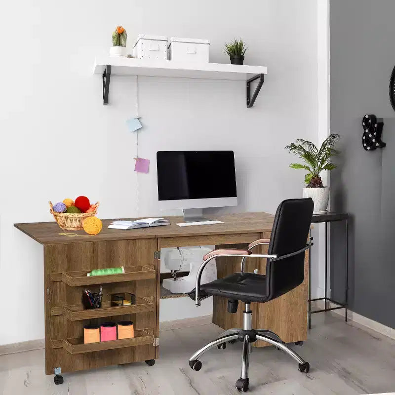 Table à coudre pliante, meuble de rangement, desserte à roulettes, grande taille