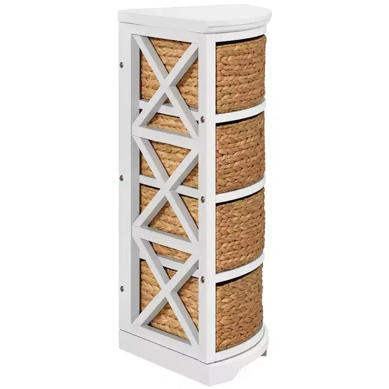 Table d'appoint d'angle en X à quatre niveaux avec 4 paniers en rotin