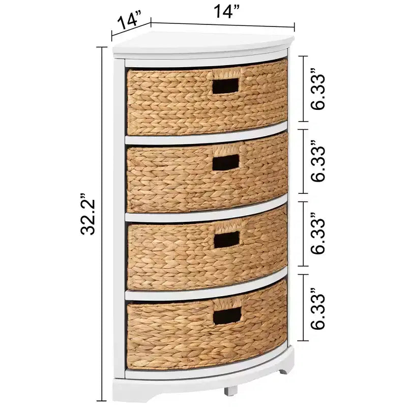 Table d'appoint d'angle en X à quatre niveaux avec 4 paniers en rotin