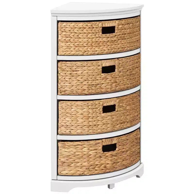 Table d'appoint d'angle en X à quatre niveaux avec 4 paniers en rotin