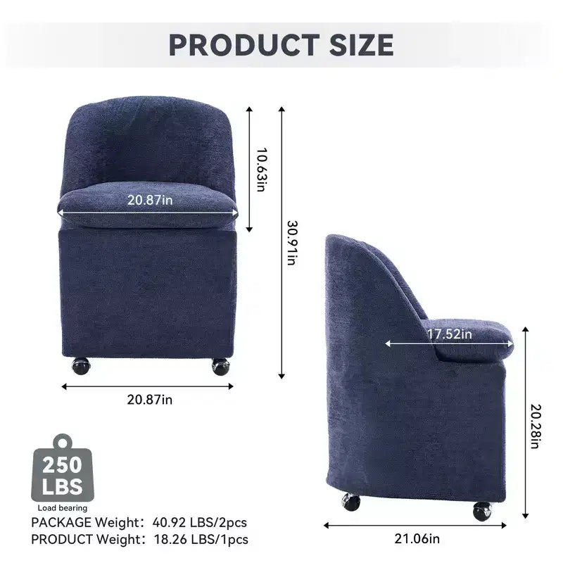 Lot de 2 chaises de salle à manger en tissu chenille