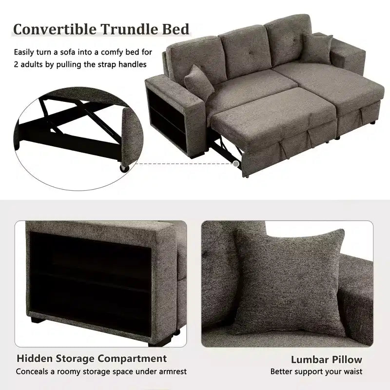 Canapé-lit d'angle réversible avec coffre de rangement et méridienne