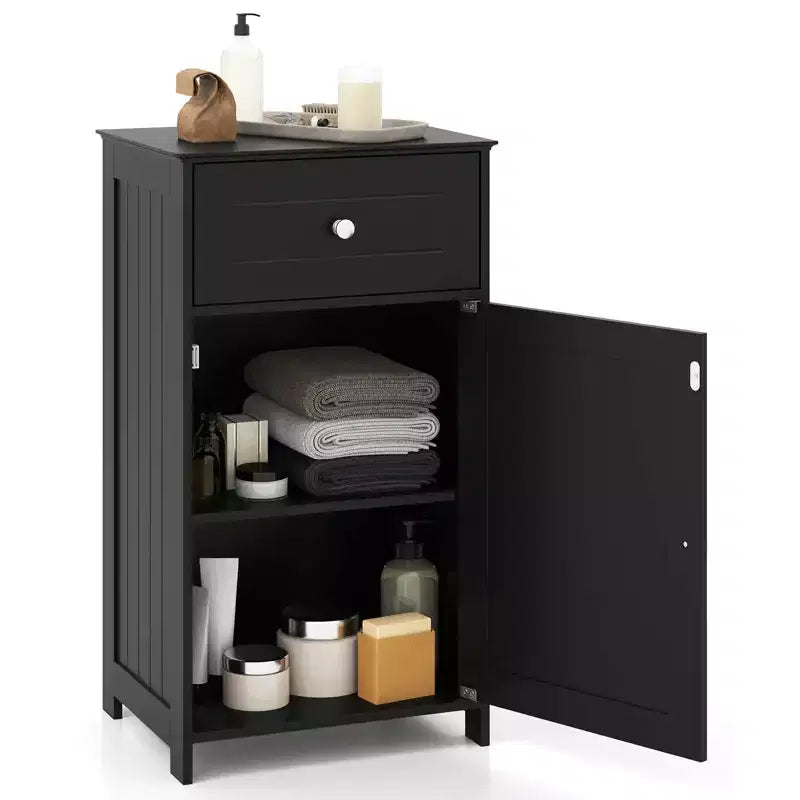 Meuble de rangement de salle de bain sur pied avec tiroirs et porte-serviettes