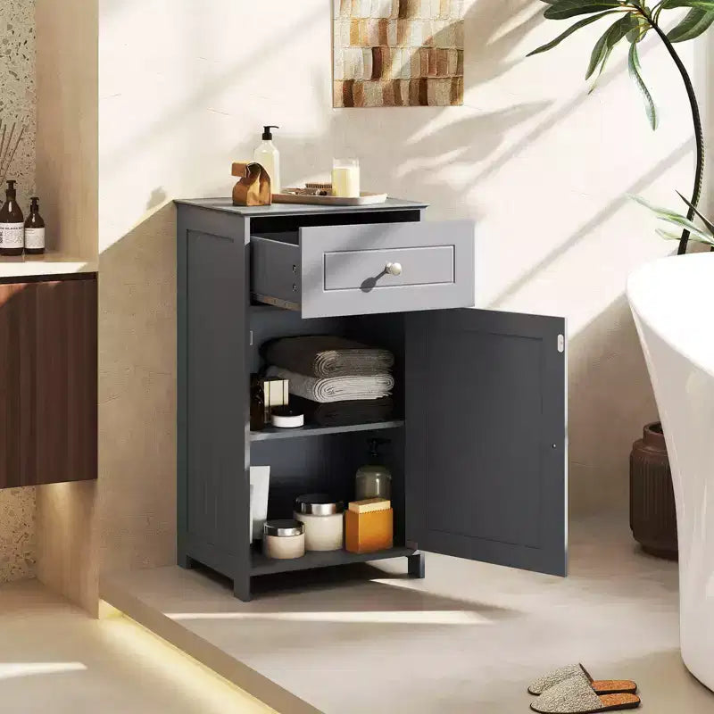 Meuble de rangement de salle de bain sur pied avec tiroirs et porte-serviettes