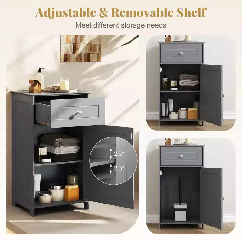 Meuble de rangement de salle de bain sur pied avec tiroirs et porte-serviettes