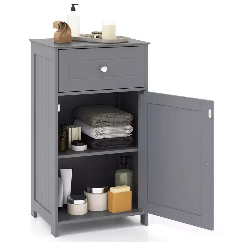 Meuble de rangement de salle de bain sur pied avec tiroirs et porte-serviettes