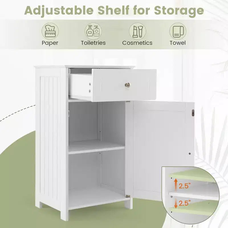 Meuble de rangement de salle de bain sur pied avec tiroirs et porte-serviettes