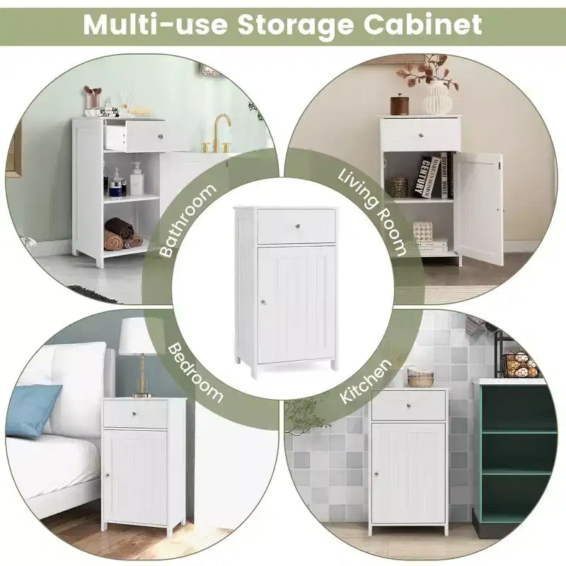 Meuble de rangement de salle de bain sur pied avec tiroirs et porte-serviettes