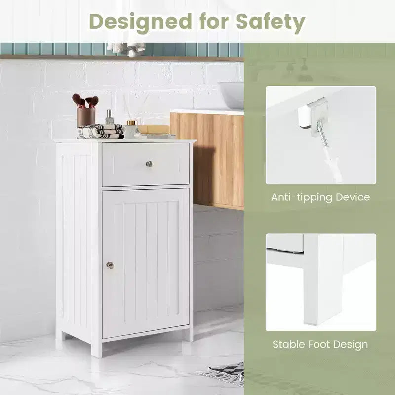 Meuble de rangement de salle de bain sur pied avec tiroirs et porte-serviettes