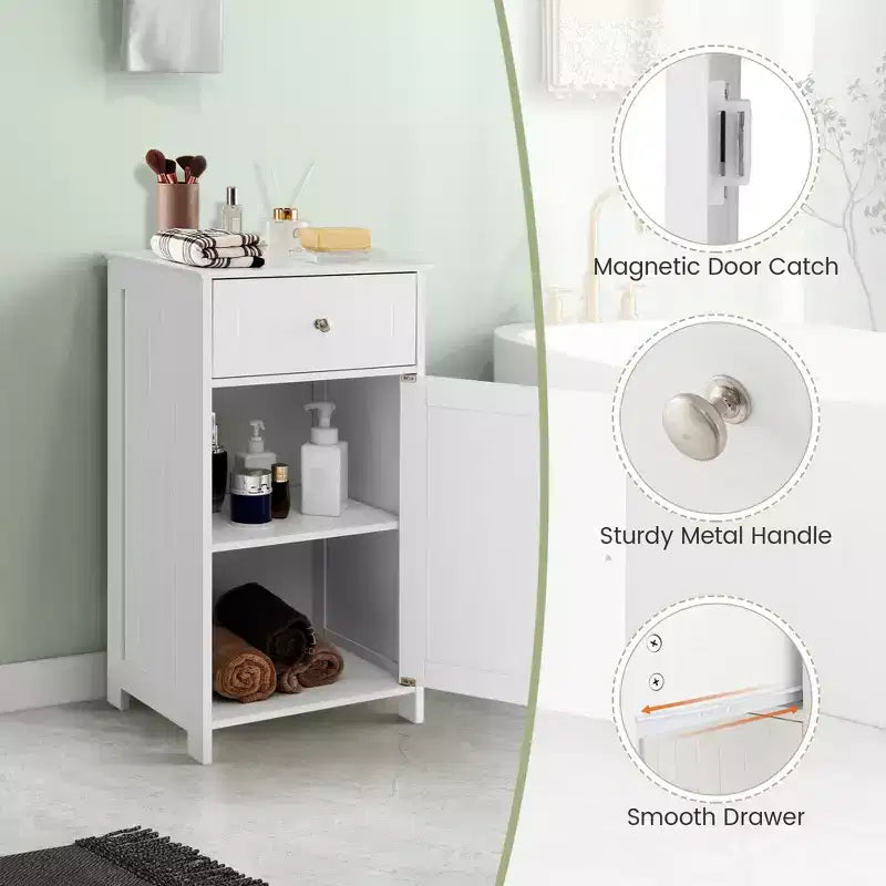 Meuble de rangement de salle de bain sur pied avec tiroirs et porte-serviettes