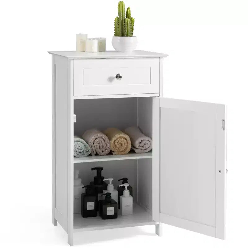 Meuble de rangement de salle de bain sur pied avec tiroirs et porte-serviettes
