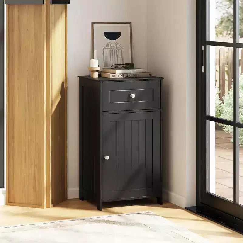 Meuble de rangement de salle de bain sur pied avec tiroirs et porte-serviettes