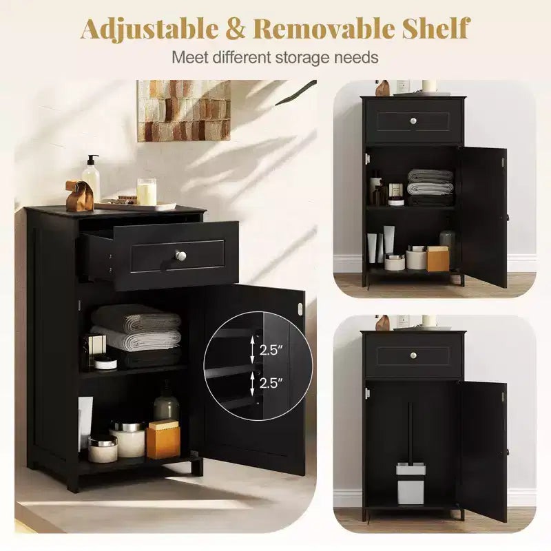 Meuble de rangement de salle de bain sur pied avec tiroirs et porte-serviettes