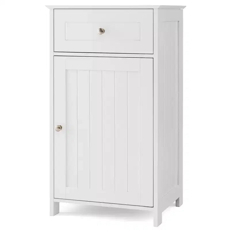 Meuble de rangement de salle de bain sur pied avec tiroirs et porte-serviettes