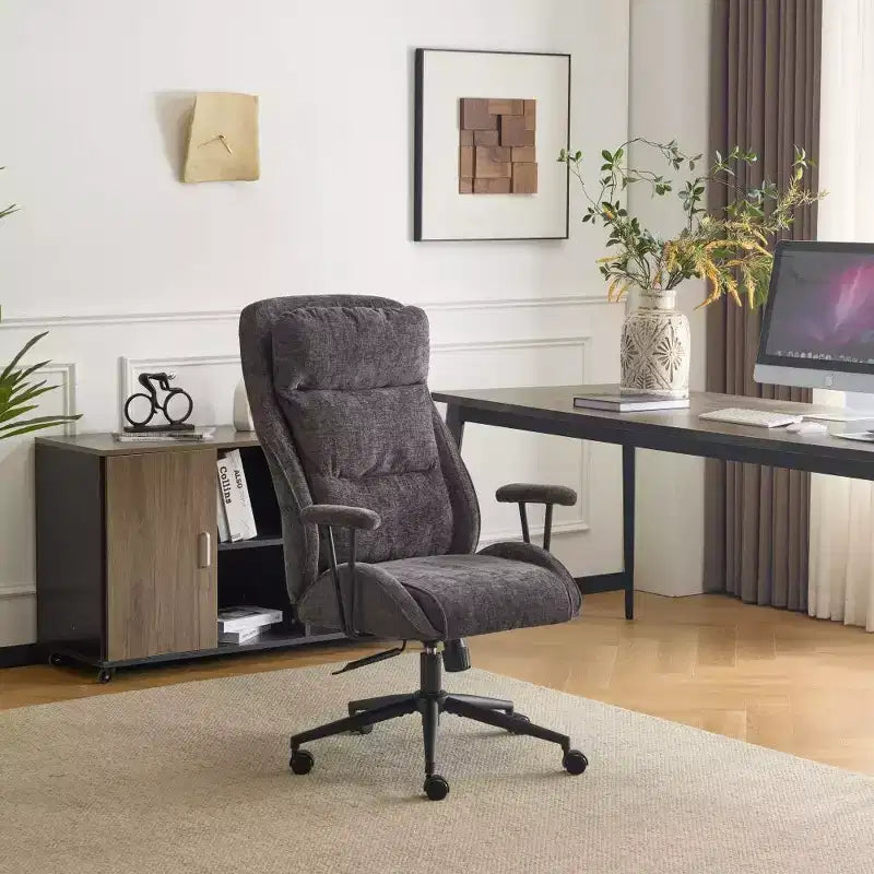 Chaise pivotante d'intérieur noire en PU à dossier haut réglable