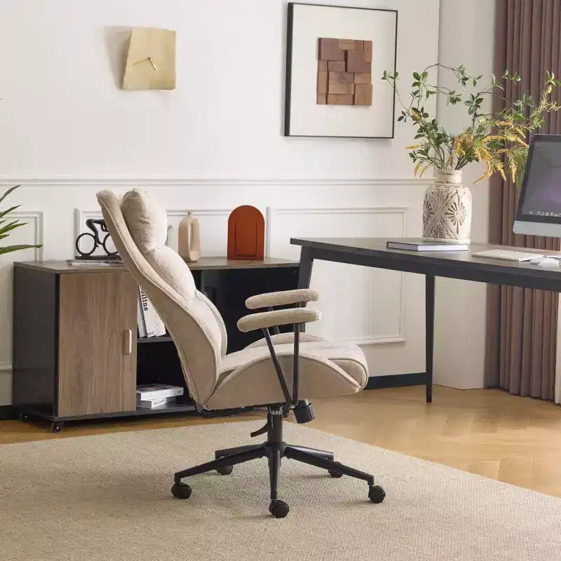 Chaise pivotante d'intérieur noire en PU à dossier haut réglable