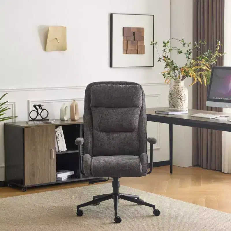 Chaise pivotante d'intérieur noire en PU à dossier haut réglable