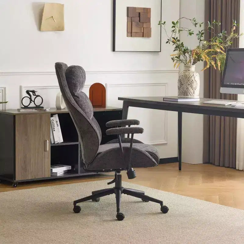 Chaise pivotante d'intérieur noire en PU à dossier haut réglable