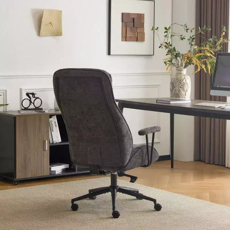 Chaise pivotante d'intérieur noire en PU à dossier haut réglable