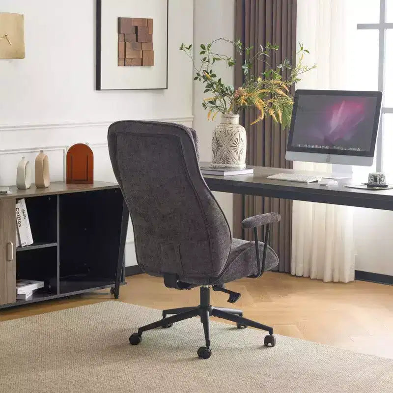 Chaise pivotante d'intérieur noire en PU à dossier haut réglable