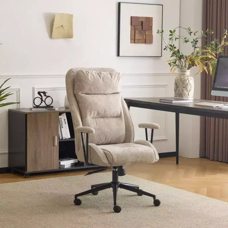 Chaise pivotante d'intérieur noire en PU à dossier haut réglable
