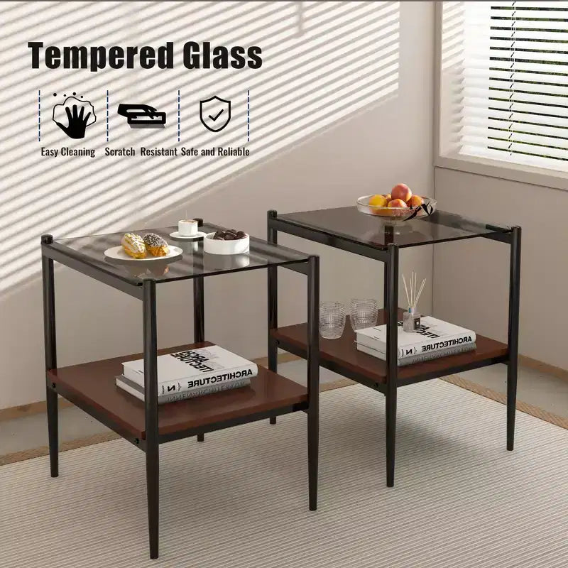 Table d'appoint rectangulaire avec plateau en verre trempé