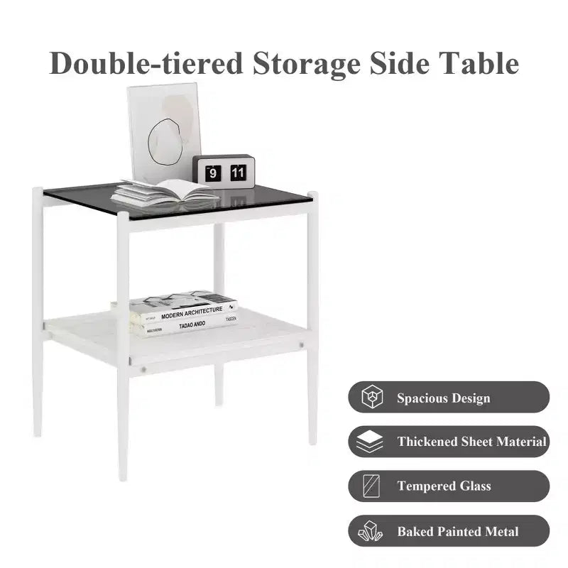 Table d'appoint rectangulaire avec plateau en verre trempé