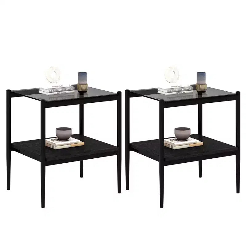 Table d'appoint rectangulaire avec plateau en verre trempé