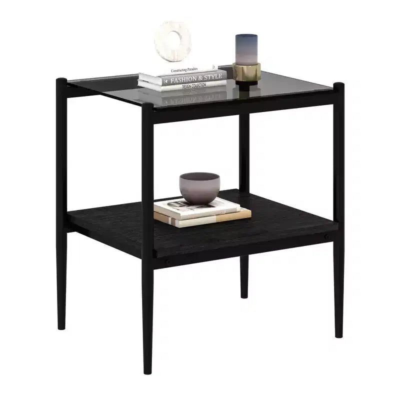 Table d'appoint rectangulaire avec plateau en verre trempé