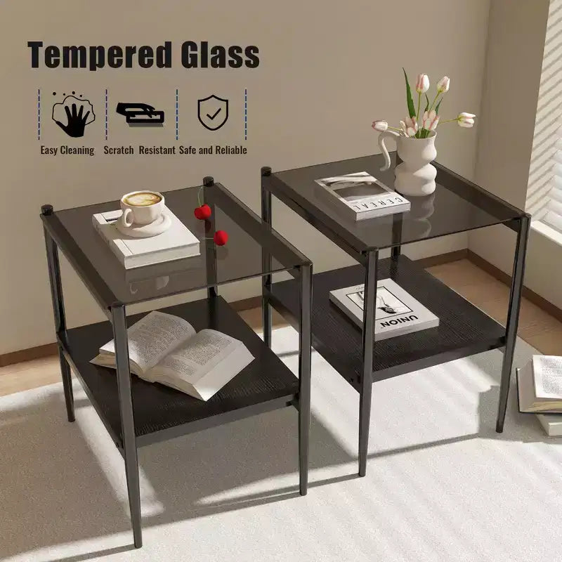 Table d'appoint rectangulaire avec plateau en verre trempé