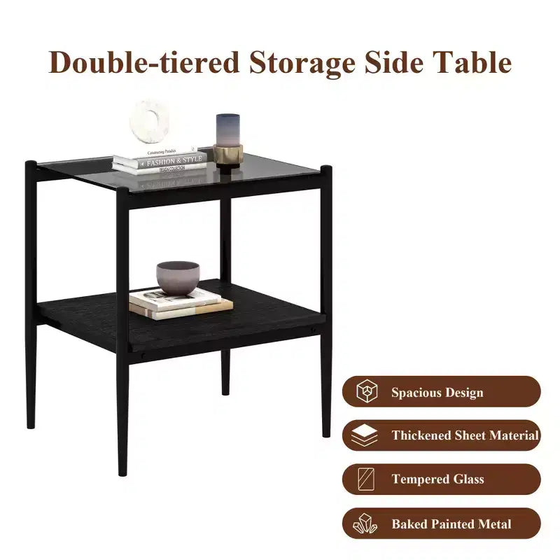 Table d'appoint rectangulaire avec plateau en verre trempé
