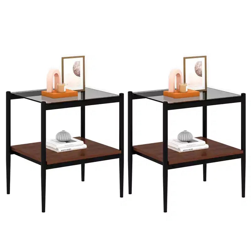 Table d'appoint rectangulaire avec plateau en verre trempé