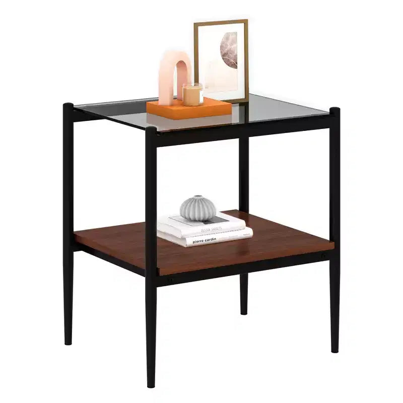 Table d'appoint rectangulaire avec plateau en verre trempé