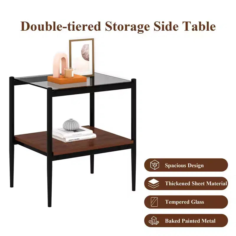 Table d'appoint rectangulaire avec plateau en verre trempé