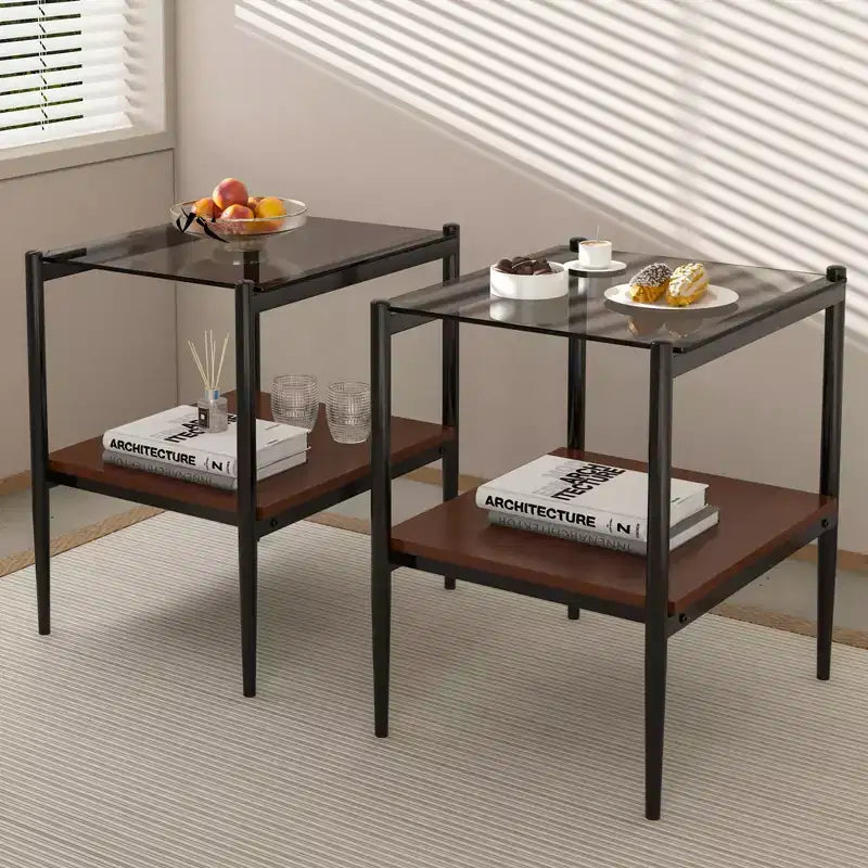 Table d'appoint rectangulaire avec plateau en verre trempé