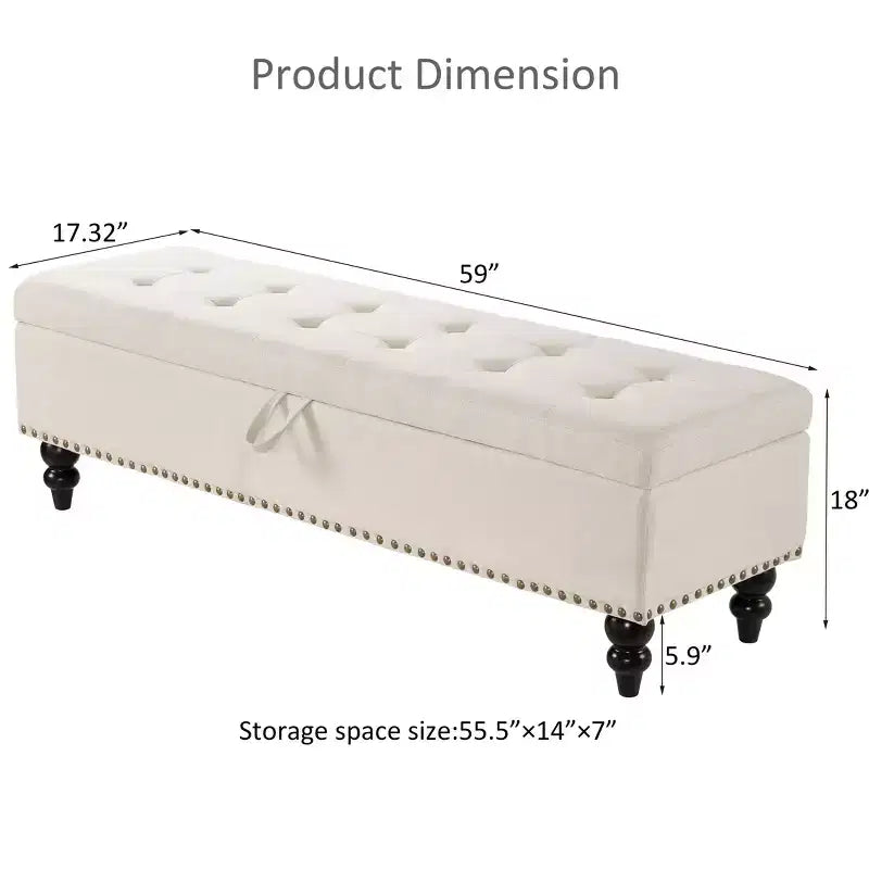 Pouffe de rangement avec surface capitonnée et embellissements cloutés