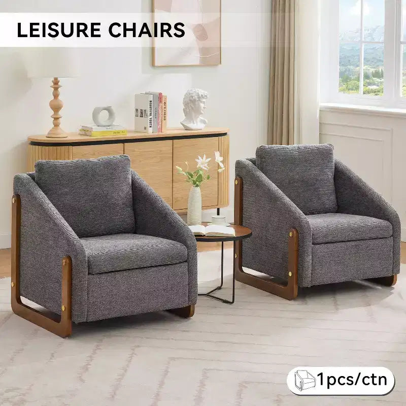 Fauteuil de salon moderne avec assise et dossier garnis de chenille.