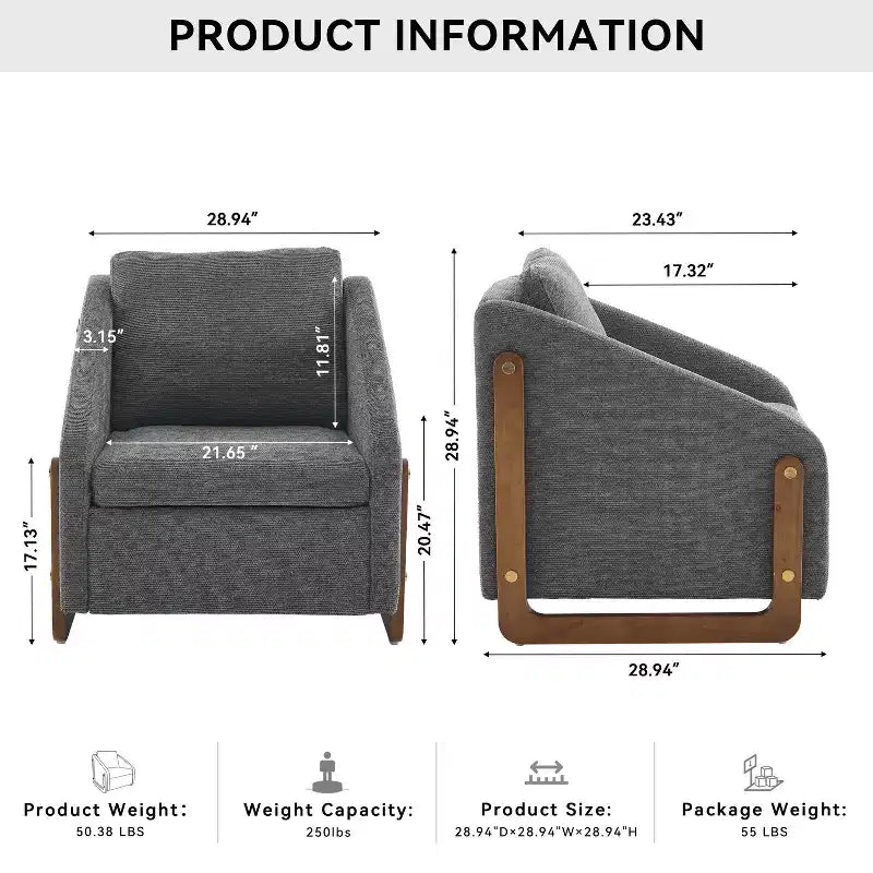 Fauteuil de salon moderne avec assise et dossier garnis de chenille.