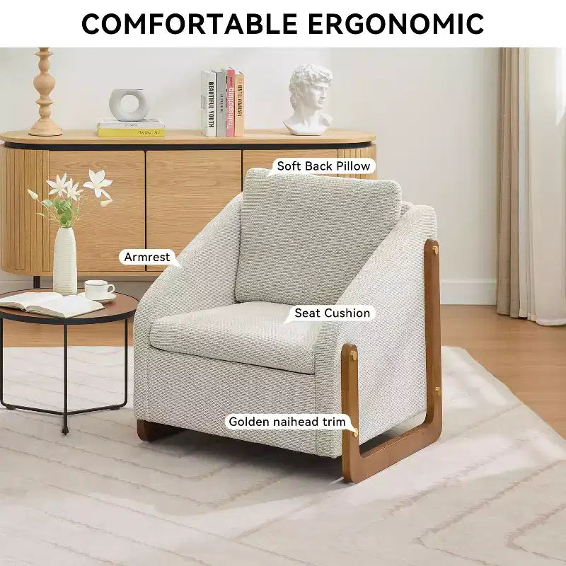 Fauteuil de salon moderne avec assise et dossier garnis de chenille.