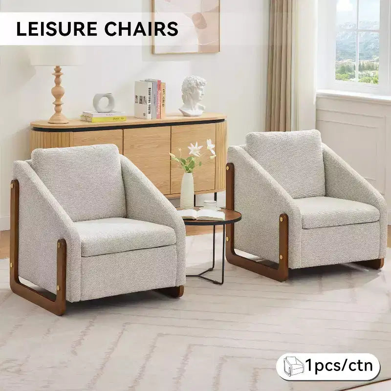 Fauteuil de salon moderne avec assise et dossier garnis de chenille.