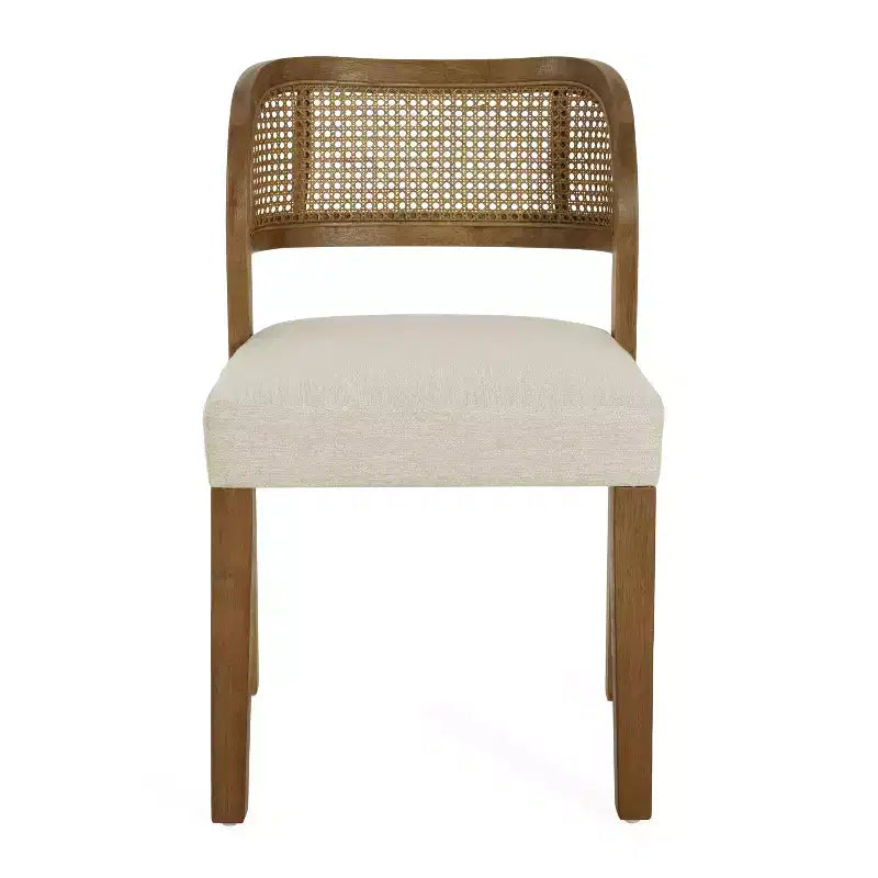 Chaises de salle à manger capitonnées en bois d'hévéa de ferme avec dossiers incurvés en rotin naturel