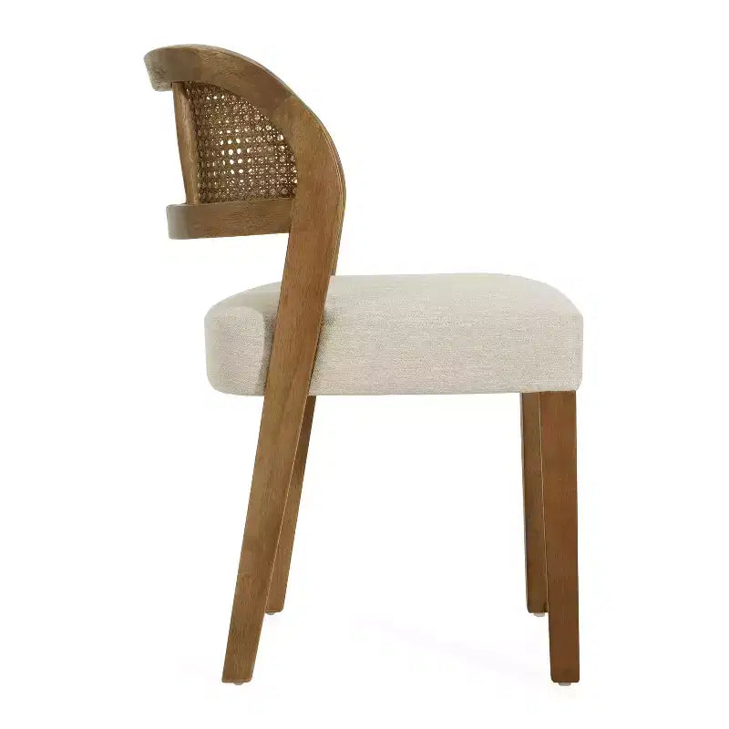 Chaises de salle à manger capitonnées en bois d'hévéa de ferme avec dossiers incurvés en rotin naturel